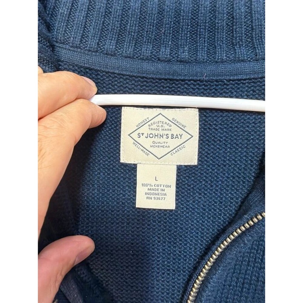 St Johns Bay Mens Navy Blue 1/4 Zip Quarter Zip Cotton Sweater Size L Large - Picture 3 of 5